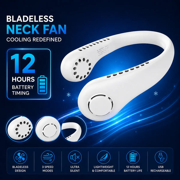 Premium Bladeless Neck Fan – 3000mAh Battery